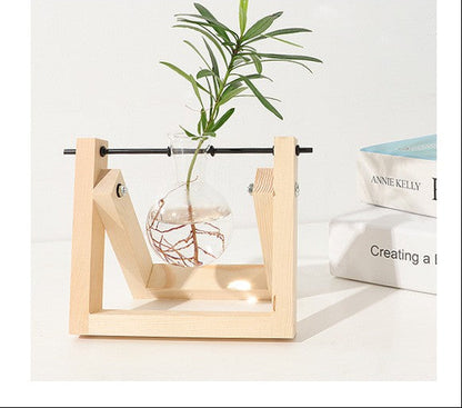 Glass Vase Planter with Wooden Frame – Tabletop Decor